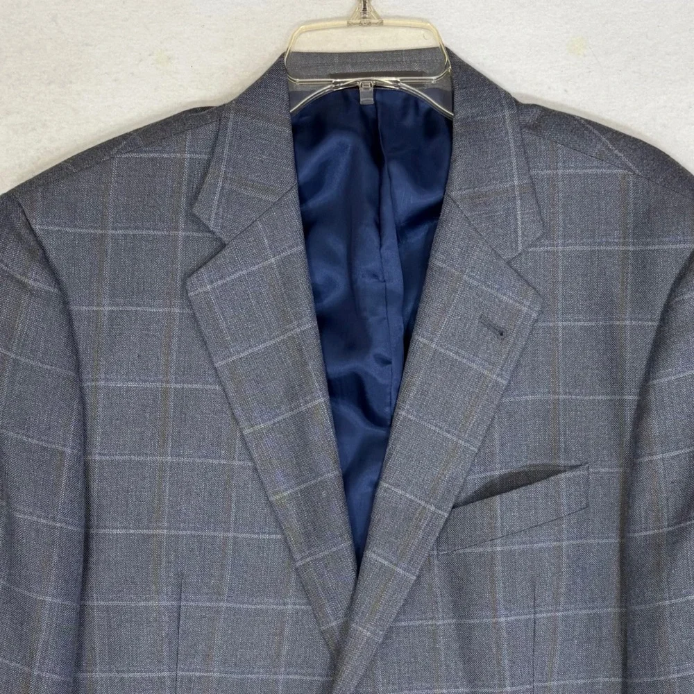 Joseph Abboud Blazer Jacket Mens 42L Grey Wool Linen Silk Windowpane Sports Coat